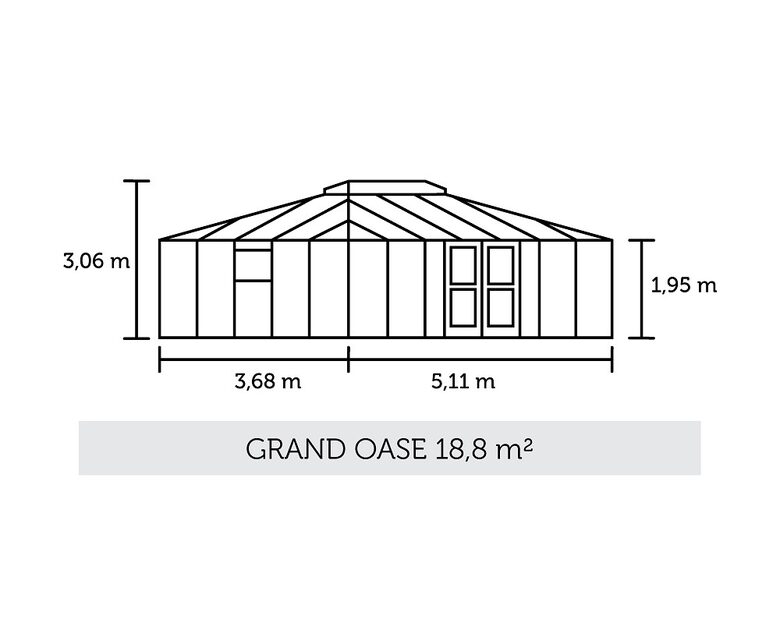 Grand Oase su įėjimu iš abiejų pusių (18,8 m2; 3,68 x 5,11m)